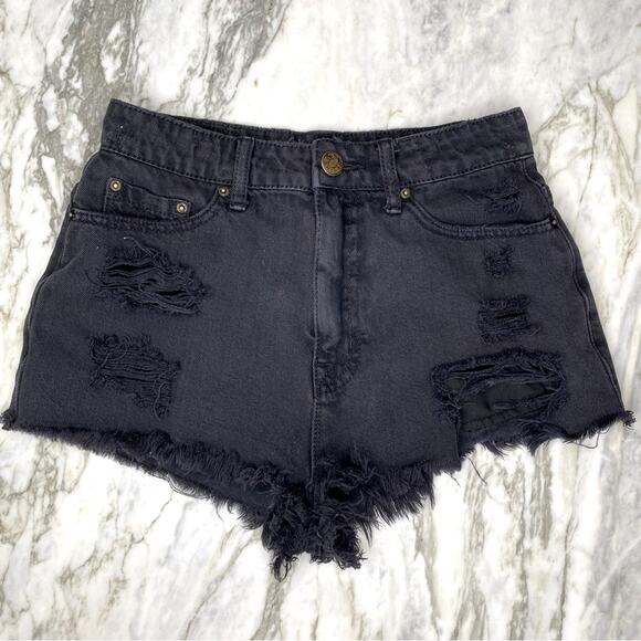 Urban Outfitters Pants - BDG Womens Super High Rise Cheeky Distressed Denim Shorts in Washed Black 27